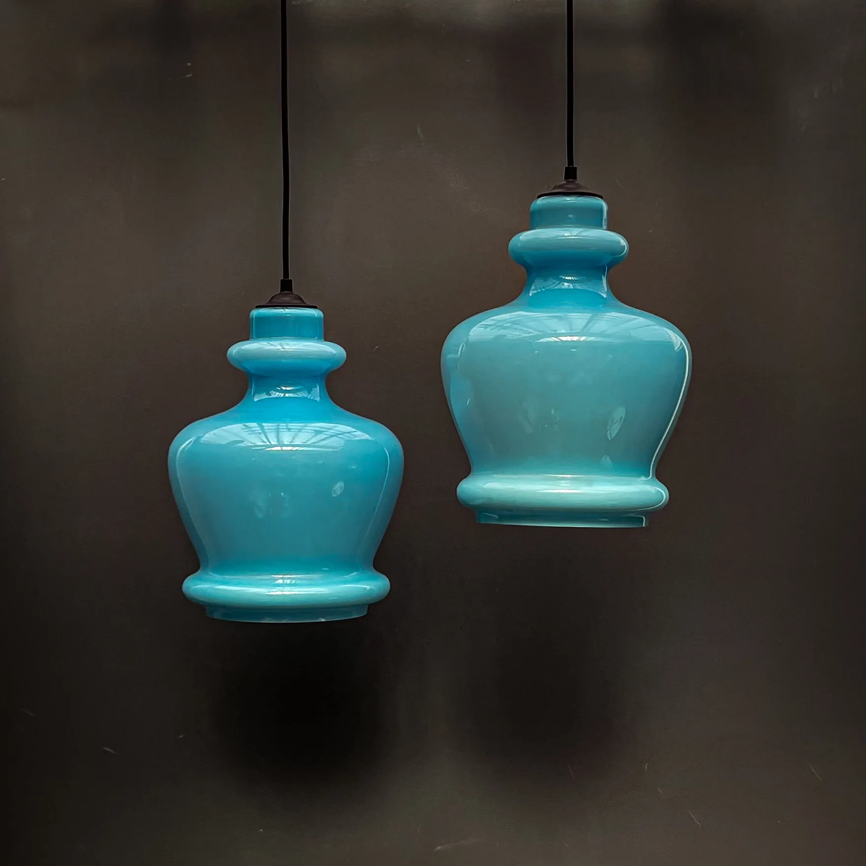 double suspension verre bleu ciel