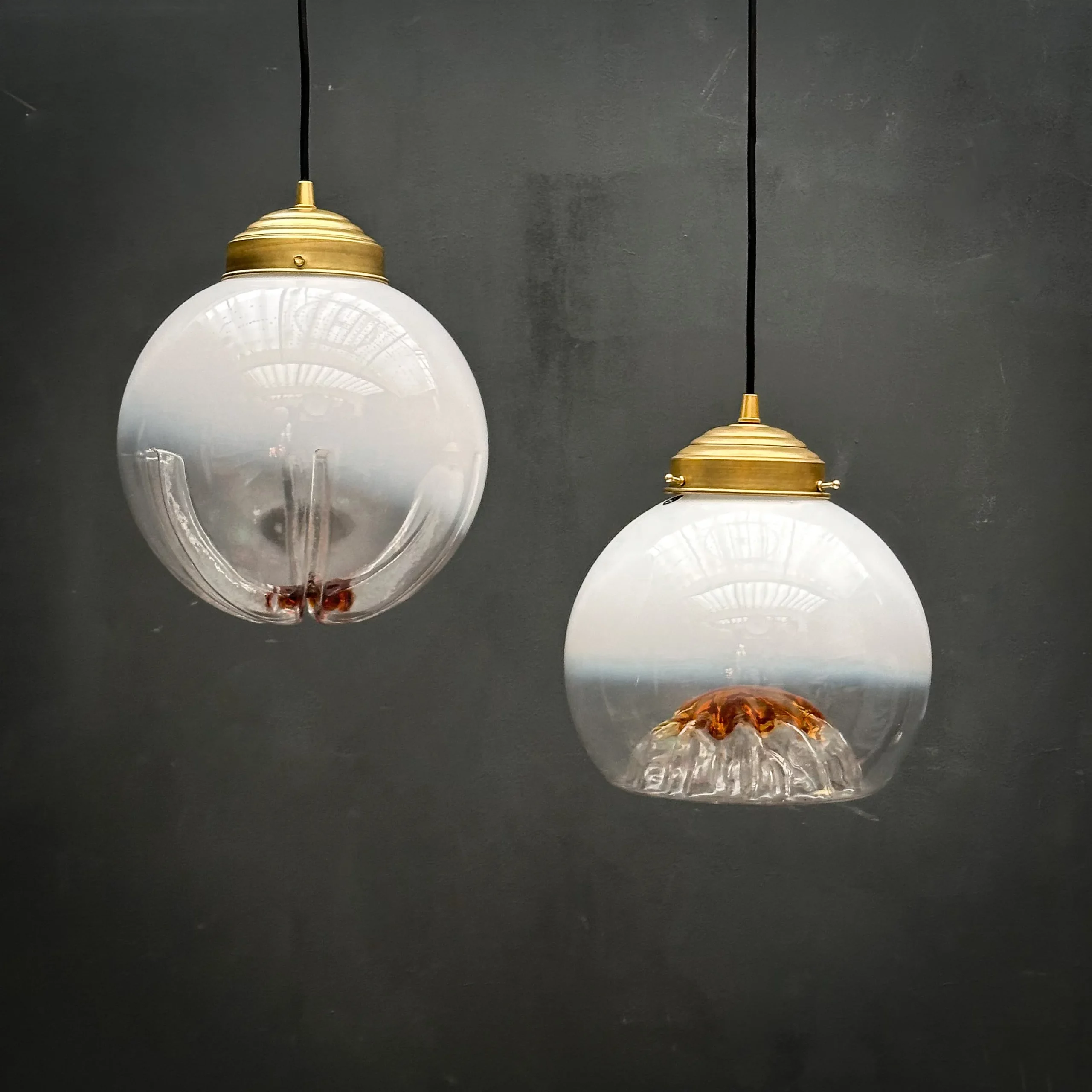 double suspension verre murano blanc transparent et ambré