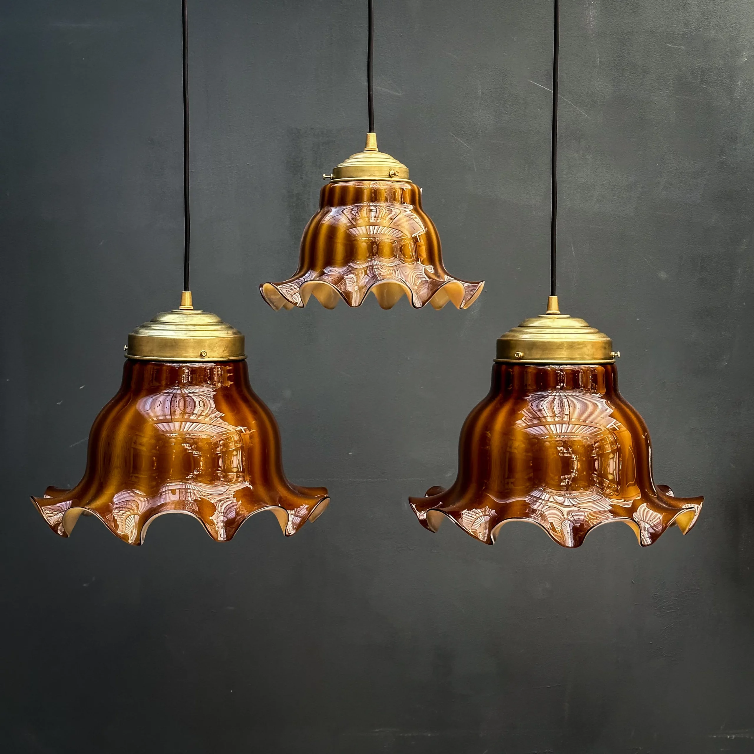 tulipes verre ambré marron suspension